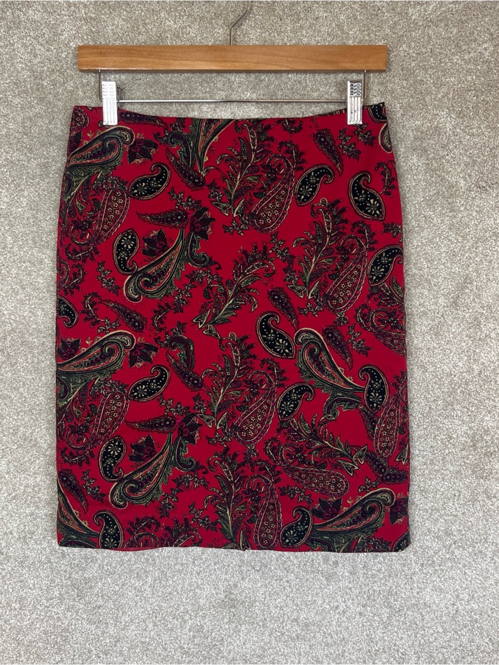 Talbots Skirt Womens 6 Petite Red Paisley Pencil Zip Lined Knee Length- 5295